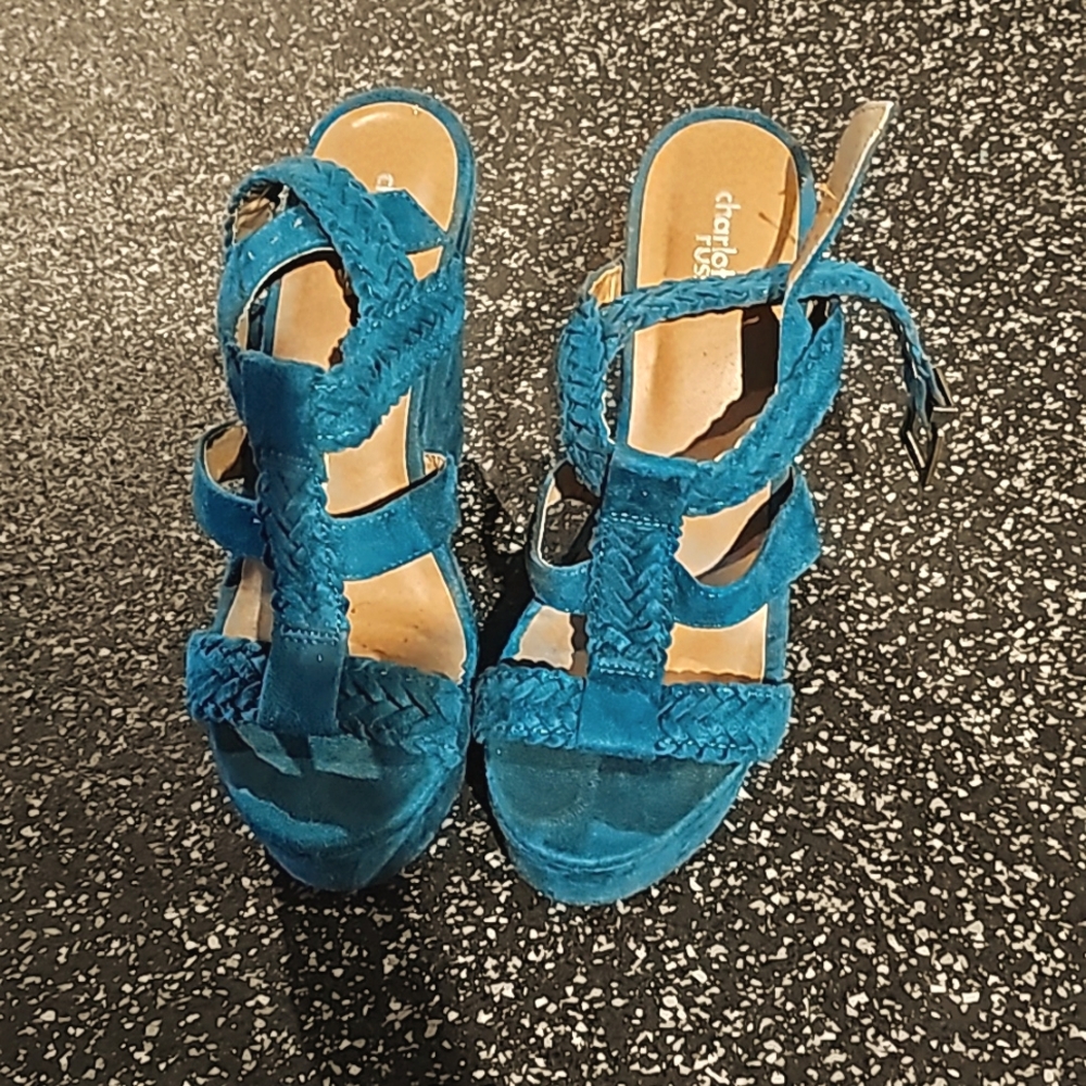 Charlotte Russe teal wedge sandals size 7.5